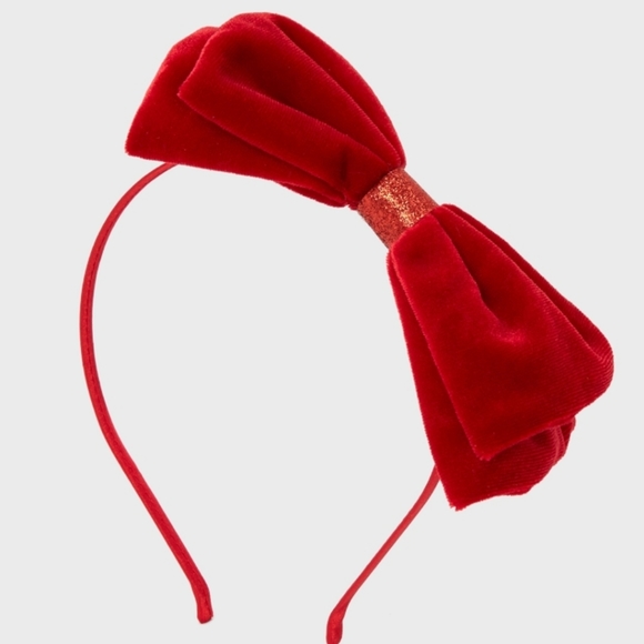 Claire's Kids Bow Headband & Glitter Velvet Hair Bow Clip - Red - Picture 2 of 5